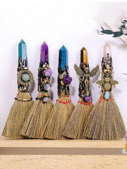 Chổi ma thuật pha lê - Dụng cụ bàn thờ phù thủy thủ công, đồ thủ công bằng đá quý, chổi ma thuật mini dùng cho thực hành tâm linh, món quà nhỏ thú vị, quà tặng tiệc tùng, món quà Ngày Valentine tuyệt vời