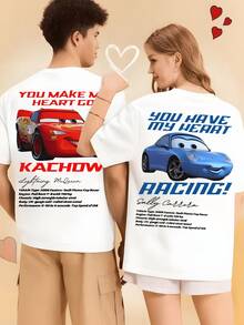 Disney Cars Movie Lightning McQueen Matching T-Shirts Suitable For - "You Make My Heart Go Kachow" & "You Have My Heart" Racing Car Design, Unisex Summer Tees (Sold Separately) -  Gift For &, Themed Outfits - Áo thun nam - Xem 1
