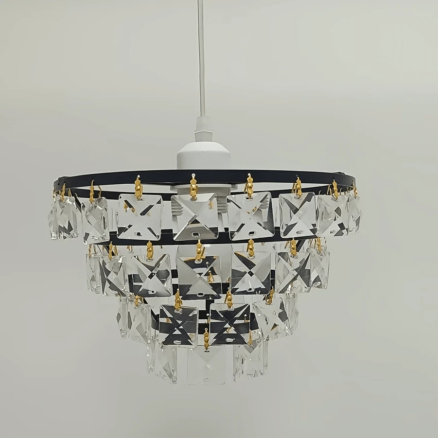 DIY Manual Assembly Crystal Chandelier - Modern Layered Lampshade With Crystal Layers, Tower Shade Compatible For, Assembly (Crystal Parts) - Black - View 1