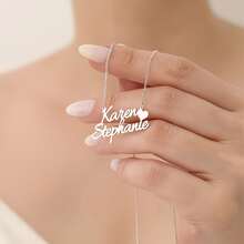 [Customizable] Personalized Stainless Steel Pendant Necklace With 1-2 Names, Couple's Name Necklace, Fashionable Custom Valentine's Day Jewelry, Unique And Exquisite Gift, Suitable For Everyday Wear. - Multicolor - View 4