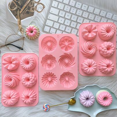 Set van 6 Savarin cakevormen (1 stuk/3 stuks, 6 stuks), siliconen bakvormen voor chiffonmuffins en mousse.