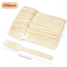 200 piezas Cubiertos de madera, utensilios desechables para fiestas, ideales para fiestas de cumpleaños, bodas, días festivos, Día de la Madre - Blanco - Ver 2
