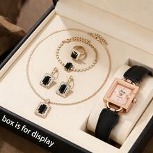 极简腕表套装 - 方形石英表 + 项链 + 耳环 + 戒指 + 手链，优雅日常搭配，情人节、周年纪念日、生日、母亲节、新年理想礼物 - 玫瑰金 - 查看 13