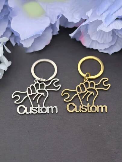 1 Personalized Wrench Keychain - Customizable With Name/Letters, Durable And Rust-Resistant Design, Unique Mechanical-Themed Gift, Perfect For Christmas, Thanksgiving, And Birthdays, Boy's Accessory, Polished Finish.