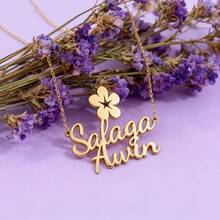 [Personalización] Collar con nombre de pareja personalizado, collar personalizado con colgante de flor y corazón con dos nombres, regalo de boda, joyería de acero inoxidable - Multicolor - Ver 2