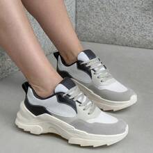Women's Modern Platform Sneakers, Comfortable For Everyday Casual Wear, Stylish, Vacation, Lace-Up, Party, Office, Outdoor - 灰/黑色 - 查看 3
