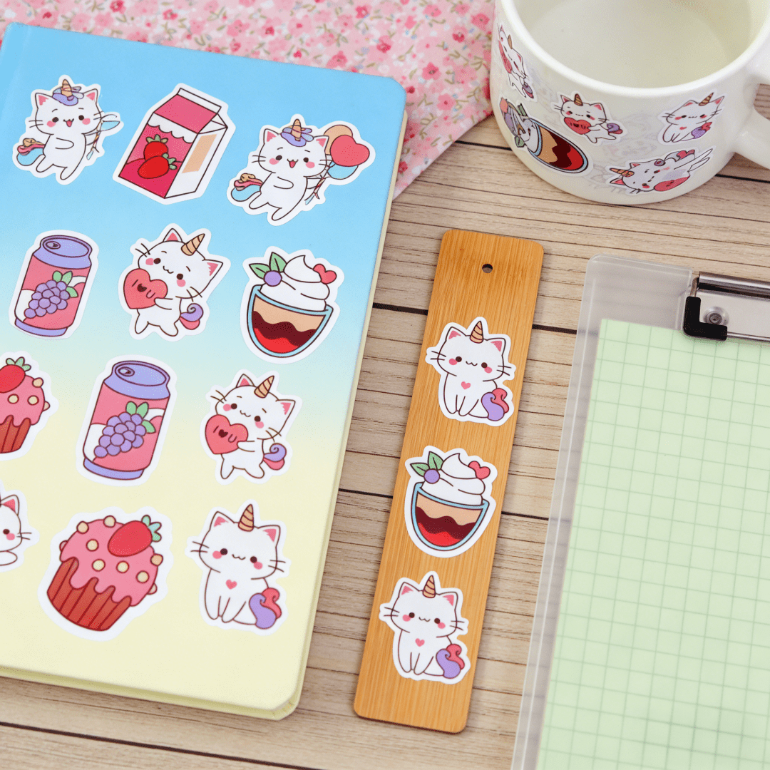 Cute Dessert Unicorn Cat Account Sticker -500 Roll Waterproof Kawaii Cat Unicorn Sticker, Suitable For Scrapbooks, Planners, Water Bottles, And Gift Packaging - CX-05 (500pcs) - View 3