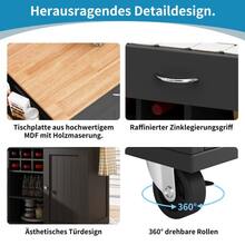 Modern Kitchen Island Table (102*45*92 Cm), Kitchen Cabinet, Dining Cabinet, Wooden Dining Cart, Buffet Table, Multifunctional Dining Table With Storage, Black - Black - View 9