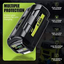 1/2Packs 40 Volt 6.0Ah OP4040 Replacement For Ryobi 40V Lithium Battery OP4050A OP40601 OP4026A OP40601 OP4030 - Black - View 4