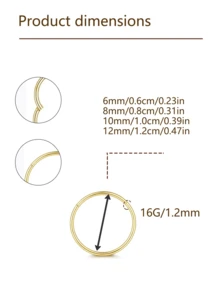 1pc 16G/18G/20G Titanium Alloy Hinged Earring - Cartilage Hoop, Nose Ring, Septum Ring, Seamless Segment Ring, Mini Earring (5-12mm), Nose Stud, Lip Ring, Unisex, Suitable For Daily Wear, Party, Vacation, Swimming, Sunbathing, Bar, Dance, Gathering, Ramadan, Valentine's Day, Halloween, Christmas, Mother's Day, Back To School, Graduation Season, Ideal Gift For Girlfriend/Boyfriend/Mother/Father/Birthday - Gold - View 8