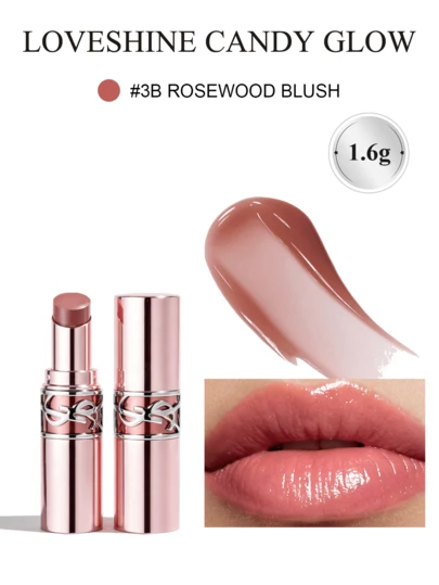 Yves Saint Laurent Loveshine Glow Lip Balm #3B Rose Wood Color, Pink Tube, Moisturizing Lip Balm, Long-Lasting Color, Easy To Apply, Travel Size 1.6g/0.06oz
