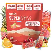 [Free Shipping]Nello Superfocus – Nootropic Focus Drink Mix For Productivity, Caffeine, L-Theanine, Rhodiola Rosea, Alpha-GPC, Lion's Mane, Tyrosine, Sugar-Free Packets - With Caffeine (Pack Of 20) (20 Servings (Caffeine), Fruit Punch) - Nước ép trái cây - Xem 1