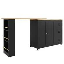 Tavolo da bar girevole a 360° (135-203 x 39 x 106 cm), con ruote, nero, dotato di tre cassetti. Include un ripiano per snack. Isola portaoggetti multifunzionale, ideale per cucina e soggiorno. - nero - Visualizzare 7