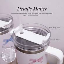 1pc 40oz Romantic Bow Stainless Steel Insulated Tumbler With Handle, Large Capacity Travel Mug, Suitable For Car, School, Office, Outdoor, Gym, Home, Great Gift For Women And Teenagers, Holiday And Birthday (With Straw) - Multicolor - View 6
