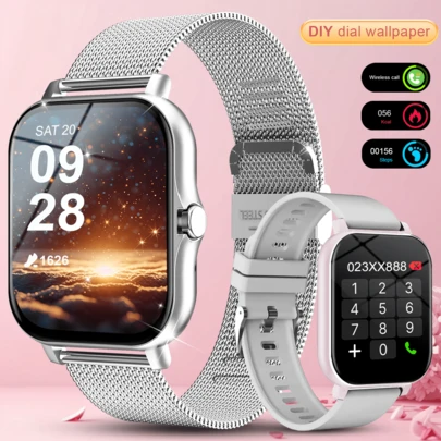 1 chiếc đồng hồ thông minh unisex dây thép, màn hình cảm ứng 1.83 inch, chức năng gọi điện, báo thức, nhắc nhở tin nhắn, nhiều chế độ thể thao, theo dõi quãng đường, đếm bước và calo, sạc USB, màn hình 240p, pin Li-Ion 180mAh, thích hợp làm quà tặng dịp lễ.