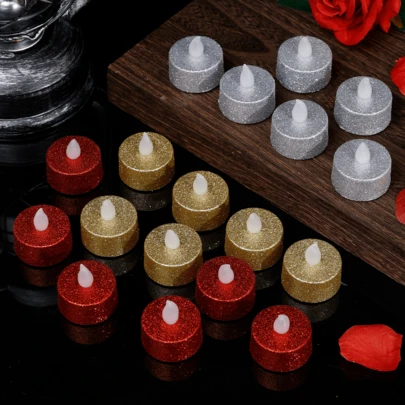 6个LED圆形无焰茶蜡，电池供电，银白渐变闪光图案圆柱形，闪光细节精心打造，营造节日氛围，适用于节日装饰、情人节、家居装饰、任何场合、约会、派对、家居布置