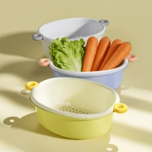 1 rổ rửa rau củ hai lớp, rổ để ráo trái cây và rau củ, đĩa đựng trái cây dễ thương, chậu rửa nhà bếp đa năng - nhiều màu - Xem 9