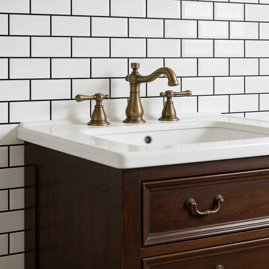 1卷白色砖纹自粘壁纸，防水防油，适用于厨房和浴室防溅板，880*40厘米/346*15.74英寸 - 1PC - 查看 1