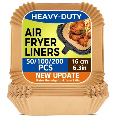 50/100 Pcs Heavy-Duty Air Fryer Liners (6.3in/16cm) - Non-Stick Parchment Paper Liners With 1.6in Raised Edges, Oil-Proof Disposable Liners For Air Fryers (Food Easy Cleanup)