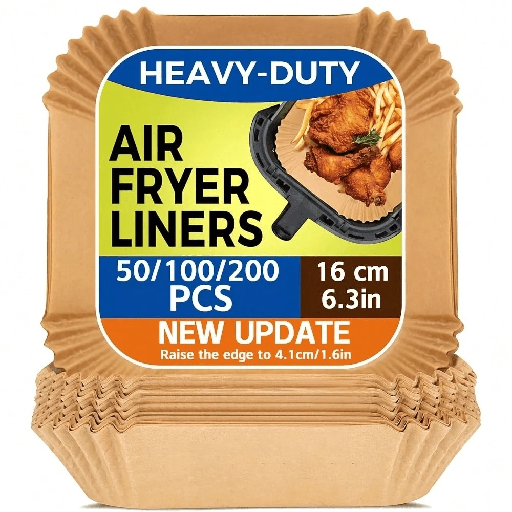 50/100 片装加厚空气炸锅衬垫（6.3 英寸/16 厘米） - 不粘烘焙纸衬垫，带 1.6 英寸凸起边缘，防油一次性空气炸锅衬垫（易于清洁） - 彩色 - 查看 1