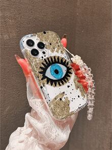 1个全新透明不规则贝壳奶油纹理眼睛图案TPU手机壳，兼容 17 Pro Max/17/17 Pro/16 Pro Max/16/16 Pro/15 Pro Max/15 Pro/15/14 Pro Max/14 Pro/14/13 Pro/12 Pro/12/11，防摔，带挂绳，适合作为礼物送给家人、朋友、过节、生日、女朋友、男朋友或自用 - 彩色 - 查看 3