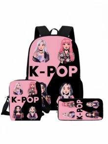 Cartoon K-Po-P De-Mon H-Unt-Ers Child School Backpack With Shoulder Bag Pencil Bag For Kindergarten,Light Weight Child Bags - Multicolor - View 1