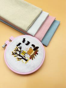 Set 4 buah Kain Linen Warna Terang, 4 Kain Linen Warna Polos, Kain Bordir, Kain Dasar Sulaman Silang, Untuk Kerajinan Pakaian, Menjahit, Potongan Siap Pakai 50*50cm, Sulaman Silang DIY, Memotong Patch - Kain linen imitasi 50*50cm - View 2