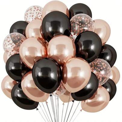 50 piezas de globos de látex premium negro y oro rosa con brillo - decoración vibrante para bodas, cumpleaños, aniversarios, graduaciones y celebraciones - uso en interiores/exteriores, adecuado para fiestas, despedidas de soltera y revelaciones de género
