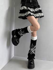 1 双 Y2K 亚文化蜘蛛网针织喇叭形腿套，适合所有季节 - 彩色 - 查看 4