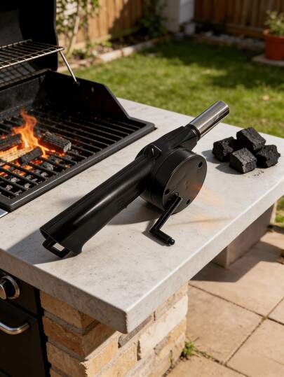 1 pieza Soplador de aire manual portátil y desmontable para BBQ, ventilador de barbacoa accionado a manivela, soplador de parrilla portátil sin batería para camping al aire libre, picnic y parrilla en el patio trasero