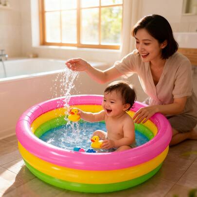 1 Bañera inflable para niños, piscina doméstica, piscina de bebé de plástico grueso para parque acuático