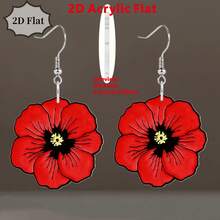 Red Poppy 2D Acrylic Earrings – Bold Floral Dangle Earrings For Women, Girls & Flower Enthusiasts, Perfect For Memorial Day & Everyday Wear - Multicolor - View 1