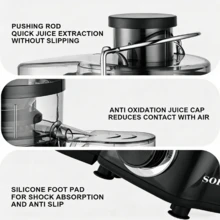 SOKANY 01022 Slow Juicer, 70mm Chute, Auto Pulp Separation, Anti-Clog, Easy Clean, For All Ages, Healthy And Convenient. - Black - View 7
