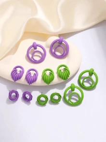 1 par de pendientes minimalistas de línea geométrica de acero inoxidable, adecuados para el uso diario de las mujeres - Verde - Ver 1