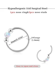 Khuyên mũi đá Opal 18G, 8mm/10mm, thép không gỉ 316L chất lượng phẫu thuật, không gây dị ứng - Thích hợp cho xỏ lỗ mũi/vách ngăn và xỏ sụn tai, unisex, thích hợp đeo hàng ngày, thúc đẩy quá trình lành vết thương, thích hợp cho lỗ xỏ mới, thoải mái khi đeo, không ảnh hưởng đến giấc ngủ. - Vàng - Xem 2