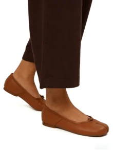 Women's Split Toe Shoes Flat, Cow Mule Shoes For Women, Classical Fashion Japanese Style Tabi Flats, Slip-On Wide Toe Box Loafers For Walking - 棕色PU - 查看 6