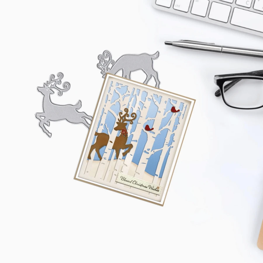 鹿形切割模具、月亮形切割模具、动物形切割模具，适用于卡片制作、压花模具、剪贴簿、手工工艺品制作 - 銀白色 - 查看 1