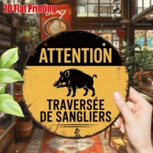 2D Flat, 1pc Vintage Boar Crossing Sign - 8"X8" Rustic Metal Iron Wall Art, French "Attention Sanglier" Warning Plaque, Durable Iron Outdoor/Indoor Decor Suitable For Hunting Cabin, Farmhouse, Woodland - Gift For Boar Enthusiasts And Nature Lovers, 2D Flat, Pre-Drilled Holes, Style As Shown In Size Image - Multicolor - View 4