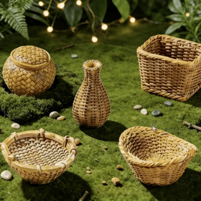 5pcs/Set Mini Wicker Baskets, Dollhouse Decor, Ideal For Miniature Landscape, Photography Props, Holiday Party Decoration, Dollhouse Accessories. This Exquisite Mini Woven Decor Set Is A Perfect Accent For Dollhouses, Fairy Gardens Or Miniature Collections, Infusing Your Little World With The Warm, Rustic Charm Of Handcrafted Art.