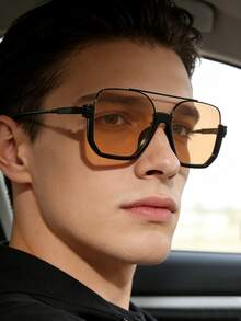 Kính mắt thời trang cổ điển gọng đôi vuông màu cam, phù hợp cho lái xe, du lịch, dự tiệc, phối đồ thời trang, đi biển và sử dụng hàng ngày. - trái cam - Xem 1