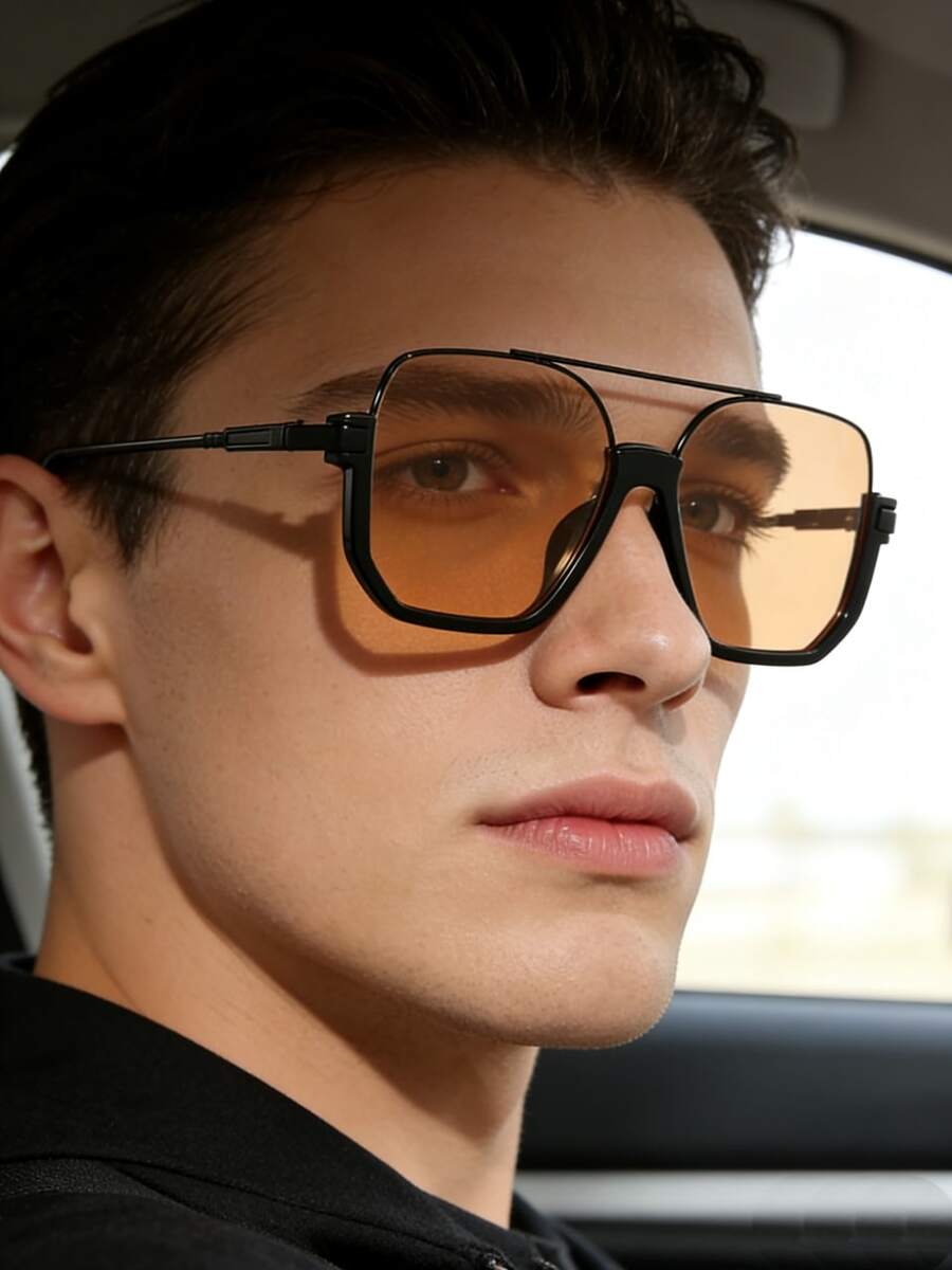 Kính mắt thời trang cổ điển gọng đôi vuông màu cam, phù hợp cho lái xe, du lịch, dự tiệc, phối đồ thời trang, đi biển và sử dụng hàng ngày. - trái cam - Xem 1