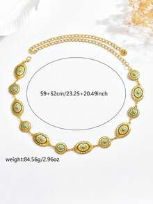 1 pieza Cadena de cintura de mujer con colgante de estilo vintage bohemio con diseño de flor de turquesa oval dorada, adecuada para uso diario, cadena de joyería corporal, temporada de bodas, fiestas, festivales de música, compromisos y cualquier regalo de joyería festiva - Dorado - Ver 5