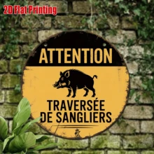 2D Flat, 1pc Vintage Boar Crossing Sign - 8"X8" Rustic Metal Iron Wall Art, French "Attention Sanglier" Warning Plaque, Durable Iron Outdoor/Indoor Decor Suitable For Hunting Cabin, Farmhouse, Woodland - Gift For Boar Enthusiasts And Nature Lovers, 2D Flat, Pre-Drilled Holes, Style As Shown In Size Image - Multicolor - View 3