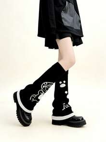 1 Pair Cute Cat Lolita Black Goth Knitted Leg Warmers - Multicolor - View 6