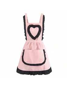 1件可爱蕾丝爱心公主帆布围裙，家用厨房腰围围裙，耐用防污 - 彩色 - 查看 3