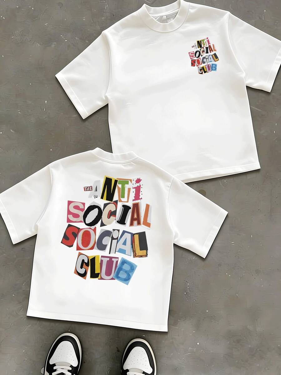 The Anti Social Club Logo Appears In Cutout Magazine Letters Printed On This Double Sided Graphic Tee Casual Streetwear For Everyday Comfortable Fashion. - 白色 - 查看 1