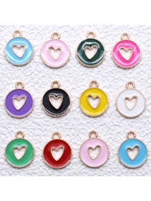 20pcs Fashion Drip Oil Heart Pendant Round Zinc Alloy Pendant Can Be Used For Women's Earrings Necklace Bracelet DIY Handmade Craft Supplies Accessories Wholesale (Multi-Color Random) - Multicolor - View 5
