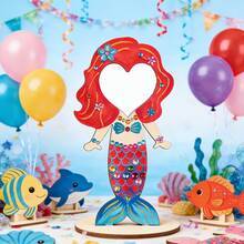 8pcs Unfinished Mermaid Mirror DIY Kit, Includes Tassel Wooden Hand Mirror, DIY Craft, Comes With 12 Colored Pens, 2 Sheets Of Random Colored Gem Stickers, 8 Tassels In Random Colors, Suitable For Mermaid Themed Party, Birthday Gift, Holiday Decoration - 8 Mirrors + 12 Pens + 8 Tassels + 2 Rhinestone Stickers - View 5
