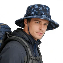 1顶可折叠户外迷彩遮阳帽，大帽檐防风防紫外线透气，男女通用钓鱼徒步战术渔夫帽，节日礼物 - K - 查看 2