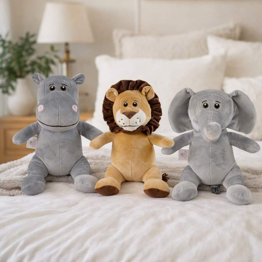 Safari Trio 35cm Plush - Elephant, Giraffe, Hippopotamus, Lion, Monkey - Gift Toy, Cute Animal Friends, Same As Photo, Jungle Kingdom, Madagascar - 河馬,獅子,大像三人組 - 查看 1